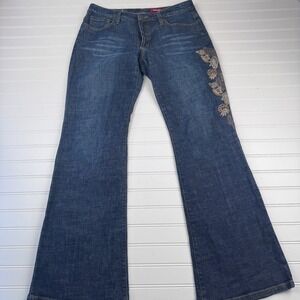 Dorothee Bis Women's 12 Blue Jeans Wide leg Embroidered Floral
